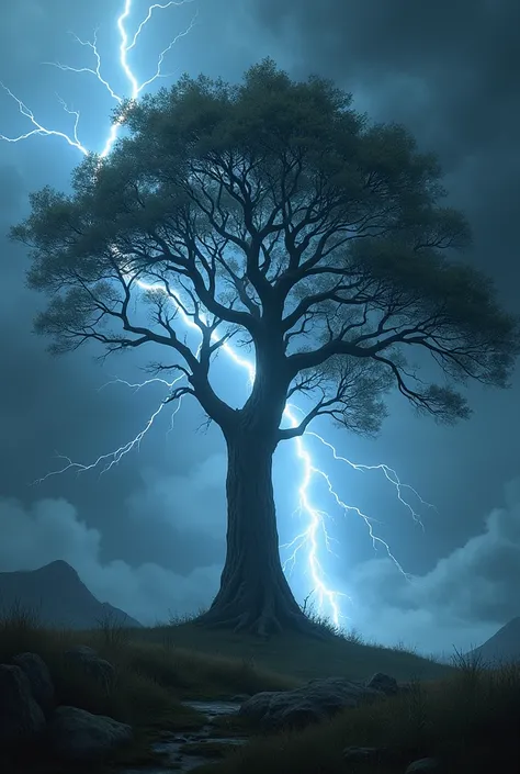 "The lightning struck the tree." Image