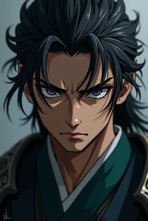 A close up of a samurai anime character 