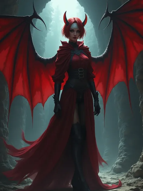 anime style,(RAW photo, 4k, master piece, very high resolution, extremely complex)(realistic: 1.4),(Bandage wrapped around head),(pointed ear),(big red bat wings), Cinematic lighting, (((a female character))), focus on alone, (Night), mist, medieval(Style)...