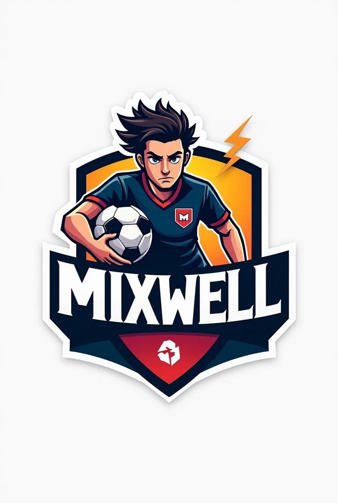 Un logo dun équipe avec un nom MIXWELL  et un footballeur tenant un ballon