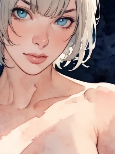 (masterpiece:1.2, highest quality),8k,wallpaper,(((watercolor))),(milla jovovich), upper body close-up,front,short hair,topless,...