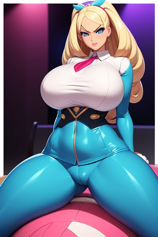 (Barbie), (Pokemon: Jesse), (Female Personification: Whip Cream), beautiful face, structured jawline, 3D, rambunctious, busty blonde, giant breasts, age: 30s, American, white, blue eyes, copious mammary size, enormous inflated breasts, massive knockers, bu...