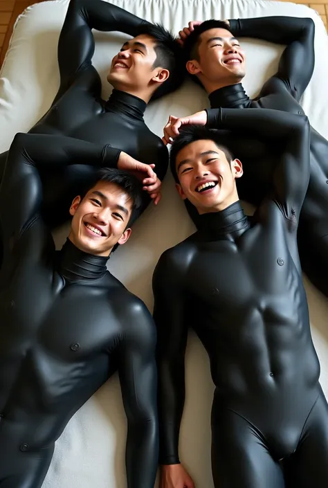 Japanese men,All-black Zentai,Sunburn,On the mattress,masterpiece,high quality,Realistic,photograph, 最high quality,Muscular、Friendship,Simple、Super Short Hair,Biceps ,Full Body ,Underarm,Shiny,Shaving 、athlete,naive,Simple,Black Hand,Rugby Club,Black Neck,...