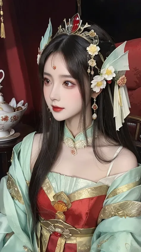 a close up of a woman wearing a red dress and a tia, palace ， a girl in hanfu, ((a beautiful fantasy empress)), a beautiful fantasy empress, beautiful character painting, guweiz, artwork in the style of guweiz, chinese style, trending on cgstation, ancient...