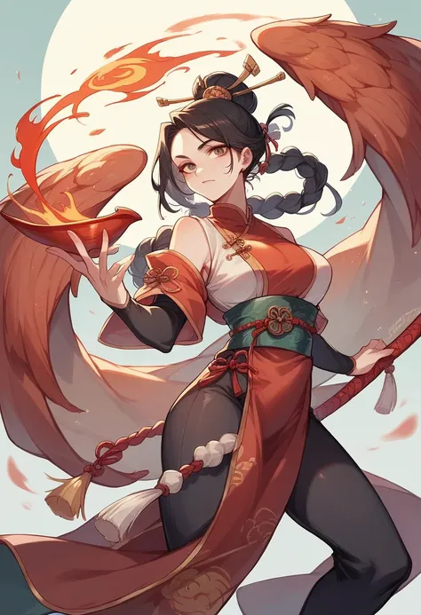 A girl in ancient Chinese costume and a phoenix sword