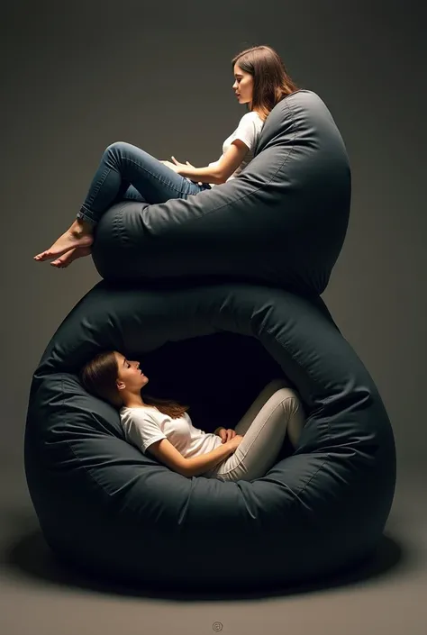 

---

**"A large bean bag chair designed for both sitting and sleeping. The chair should feature a spacious interior with enough room for someone to comfortably lie down, while also having an upper section that allows another person to sit. The design sho...