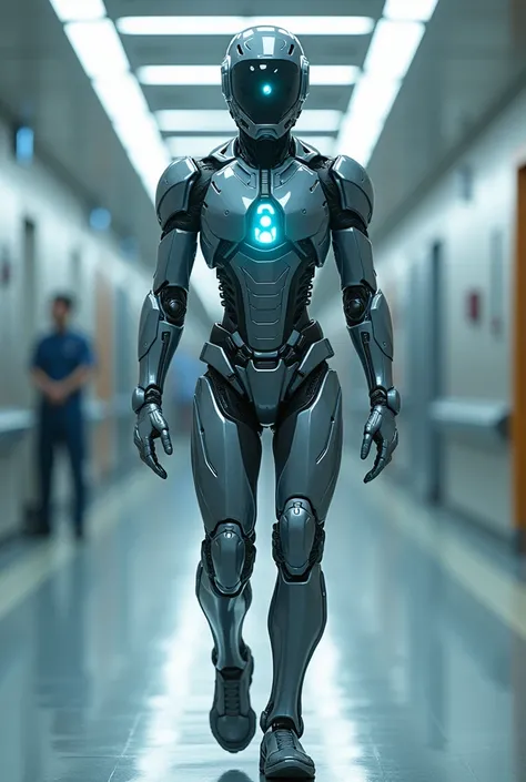 A futuristic vision of more advanced exoskeletons being used in hospitals and factories.