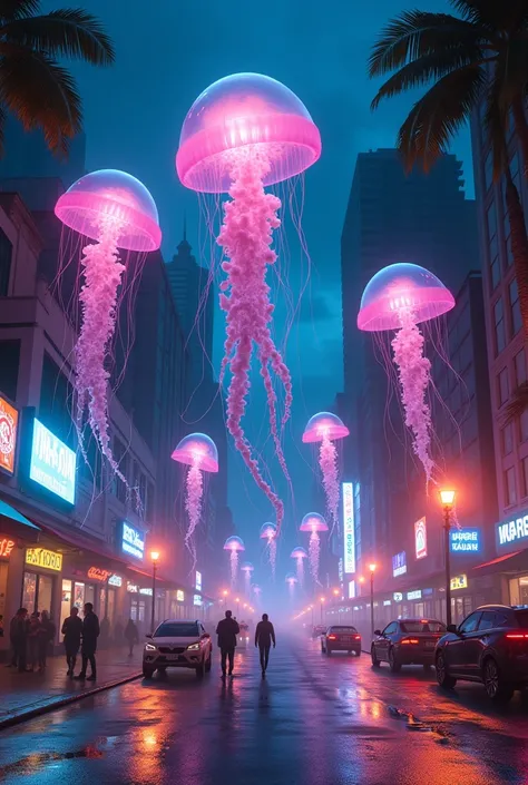 Jellyfish on a Miami street at night