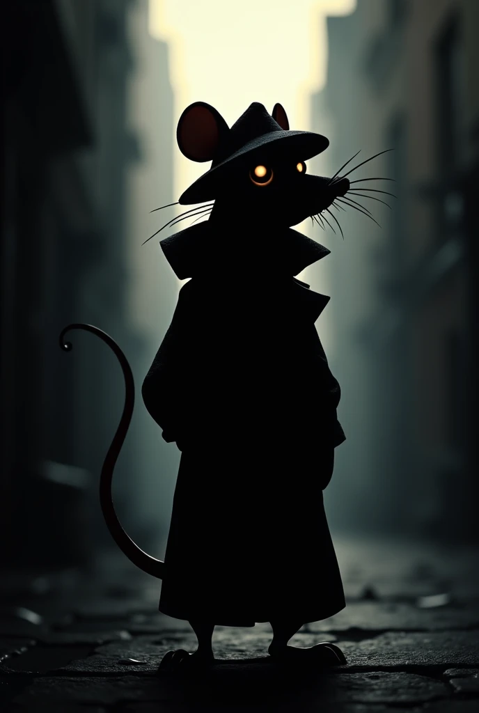 Create the silhouette of a detective rat 