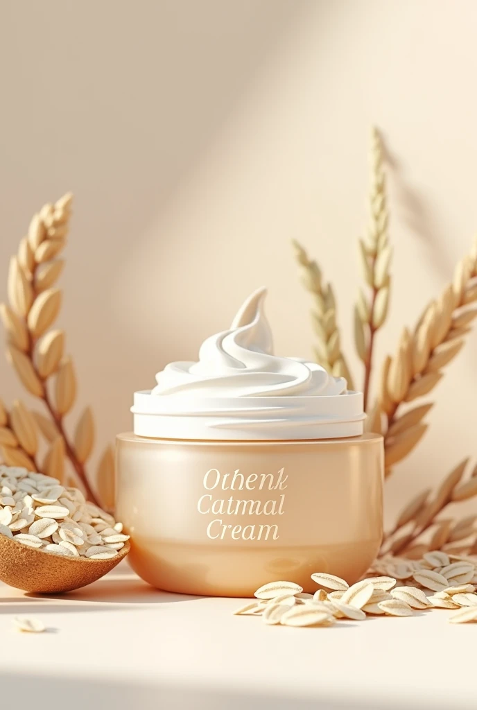 MAKE AN IMAGE OF THE PACKAGING OF A COSMETIC PRODUCT WHICH IS OATMEAL CREAM