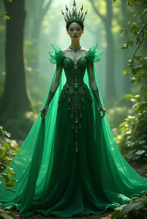 generates an emerald queen that looks sweet and kind but resembles the diamonds of Steven Universe but does not look so human that is like a queen of pure emeralds and that her skin tone is green




