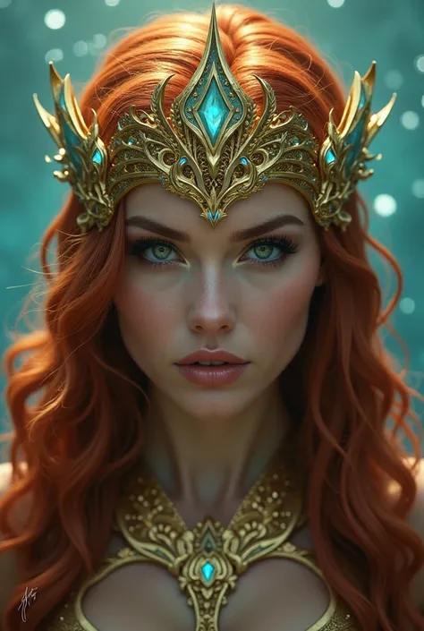 Queen Mera, golden face-framing headpiece