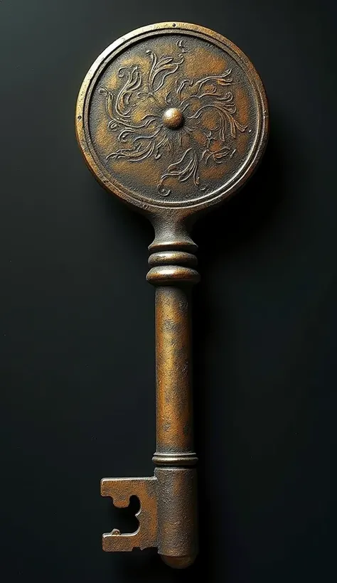 The key is simple but worn, with intricate engravings faded by time.