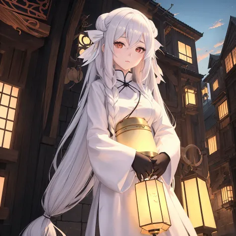 anime girl with long white hair holding a lantern in front of a building, anime style 4 k, anime art wallpaper 4k, anime art wallpaper 4 k, artwork in the style of guweiz, guweiz on pixiv artstation, guweiz on artstation pixiv, anime art wallpaper 8 k, bes...