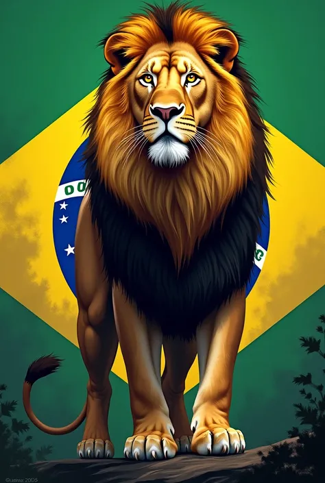 Lion drawing with the Brazilian flag