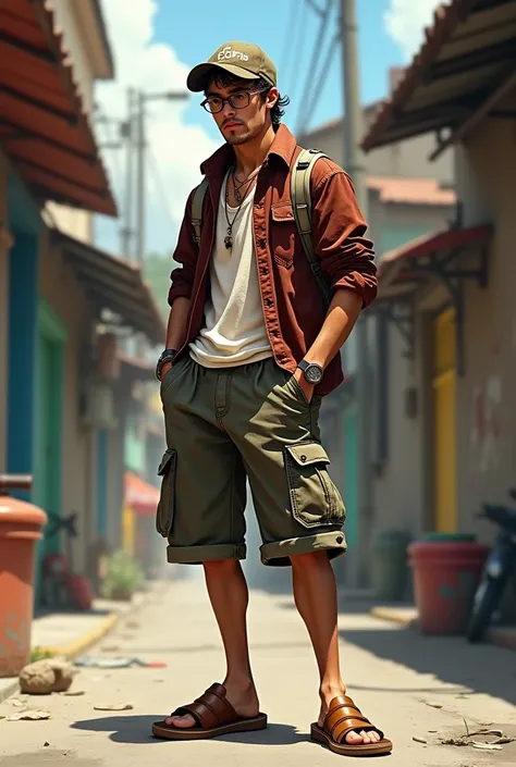 Male Character Bad Face Stylish outfit inspired by everyday life in the favelas, with shorts, slippers and cap, representing the "trickster" typical.