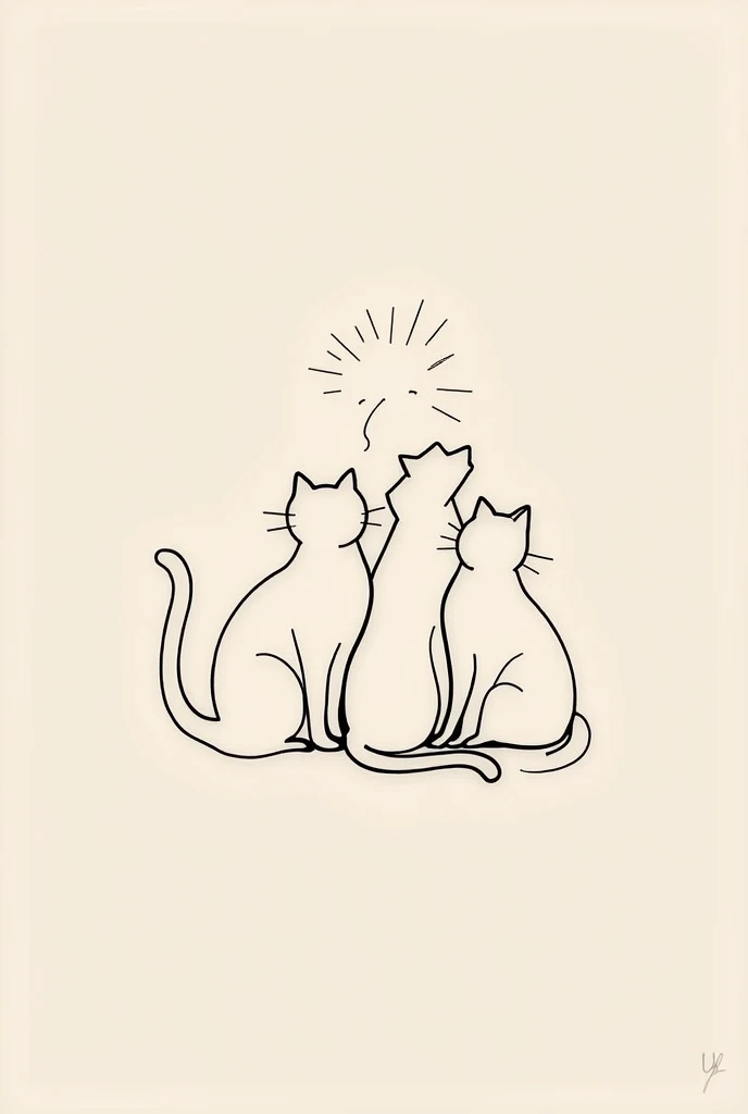 Create me a tattoo with pure lines of 4 cats together 