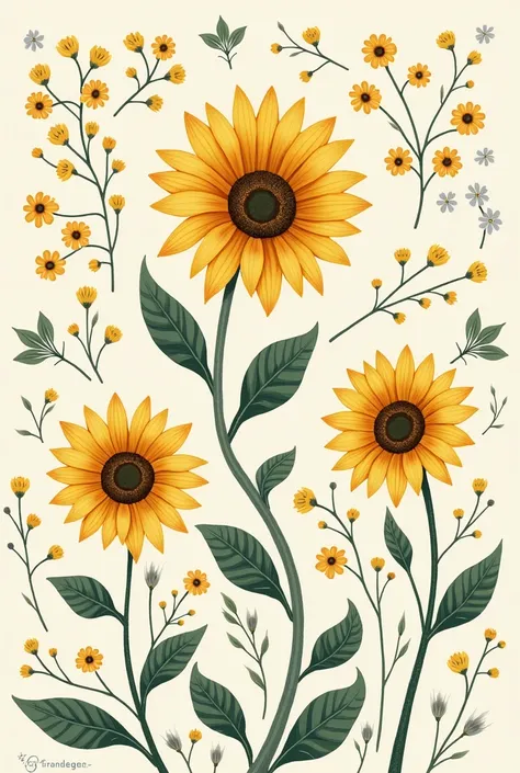 Wildflower Floral Toile De Jouy Collection sunflower 