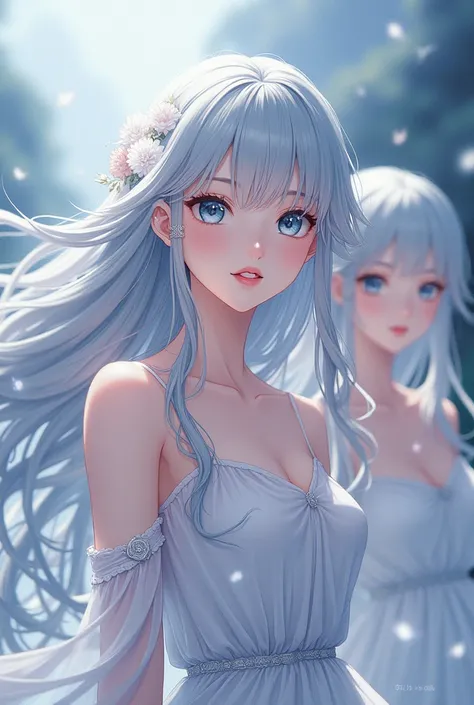 Anime female characters, long silver hair