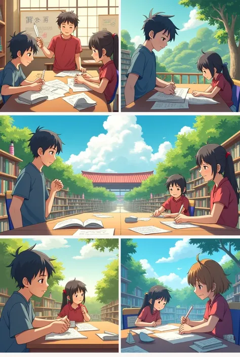 that different images of the anime fundamental paper education appear, one next to the other and each one has a number