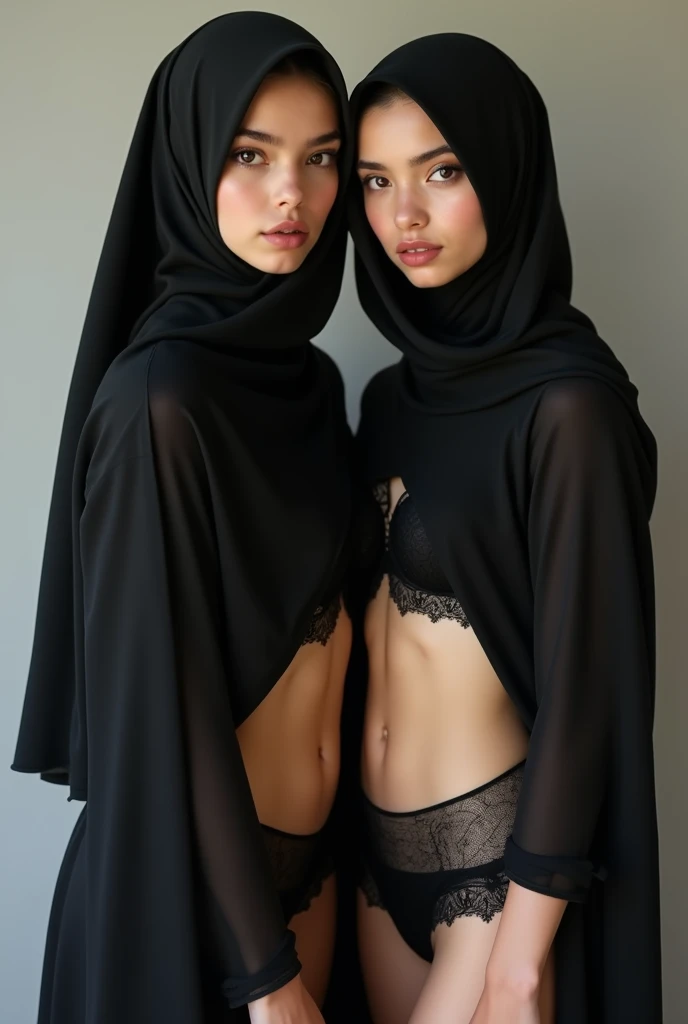 18yo twin girl with small tits wearing black hijab and lingerie