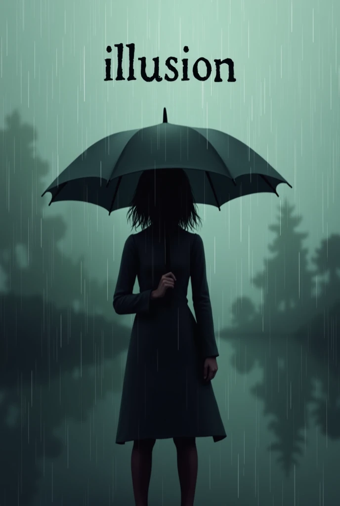 Create an image where it says "illusion" and below say "they say" That the image with a rain and someone under it is a sad type 
