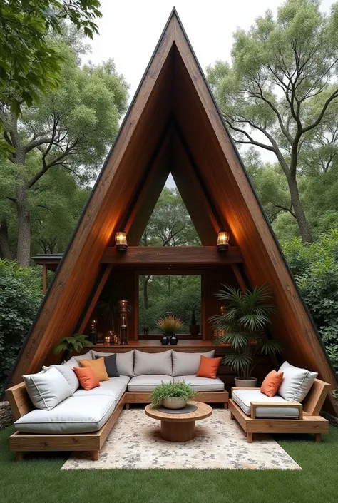 OUTDOOR LIVING ROOM WITH TRIANGLE ROOF 