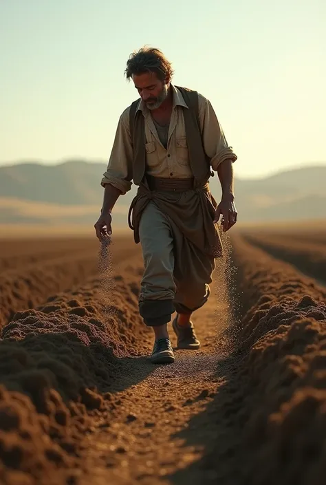 (photorealism:1.2), man sowing in a field 