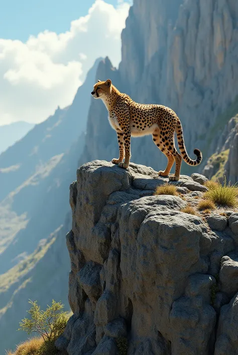 Cheetah on a realistic mountain closer