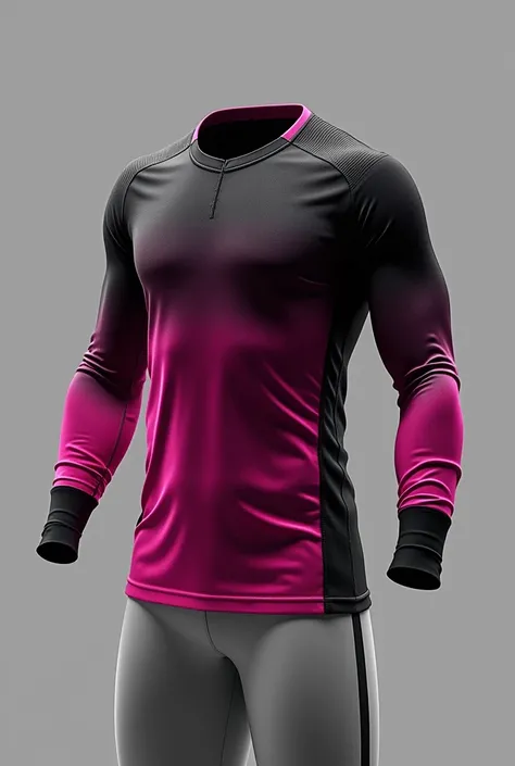 Long-sleeved uniform design, part of the futsal goalkeeper shirt, black with fuchsia gradient with detail like tips
