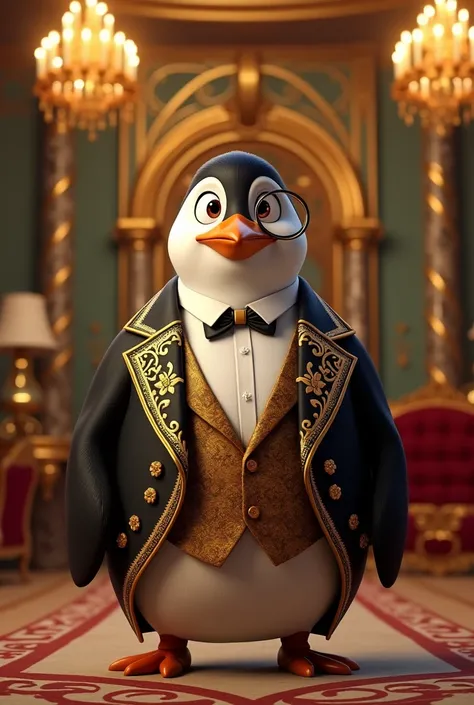 Create an image of the fusion between rich Kowalski penguins of Madagascar 