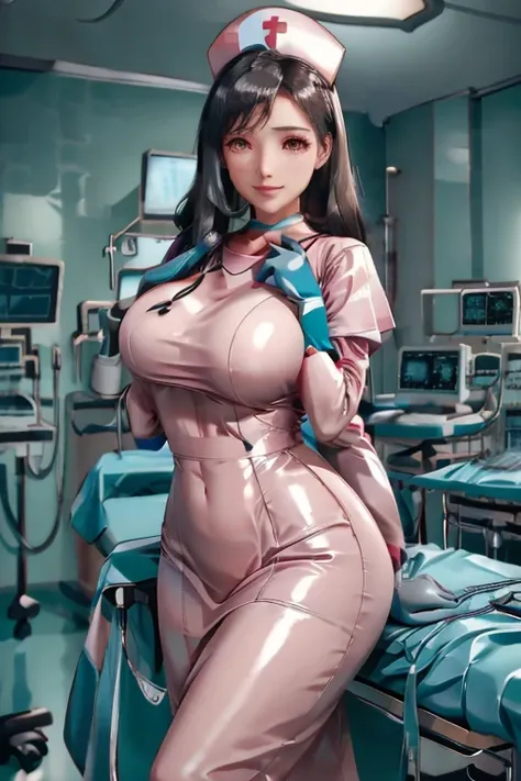 nurse uniform,hospital, latex nurse suit,nurses,busty,elbow gloves,labcoat,black hair woman,pink eyes , gigantic ,medical instruments,asian nurse,two nurses,speculum,examination room,oversize ,big ass ,strap on, lay on table ,legs spreaded,giving birth,gyn...