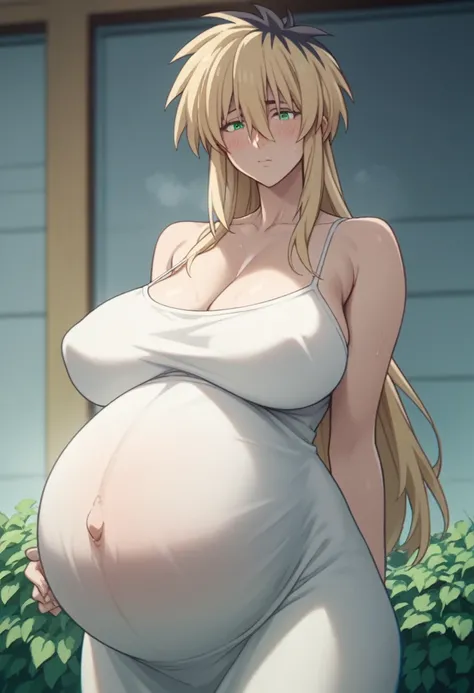 Huge breasts、Long chest、blush、Sweat、In the heat、Miyako Ishida, Long Hair, bangs, Blonde, Black Hair, Hair between the eyes, Green Eyes, Multicolored Hair, Two-tone hair,
{Highest quality}, {so beautiful}, {Very detailed}, {Best illustrations},Pregnant wome...