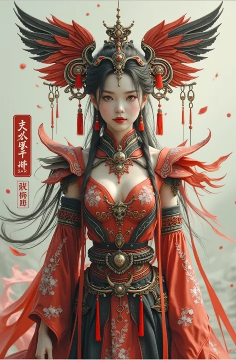 Chinese ink style,Steampunk world,Carved steampunk warframe girl,giant mechanical wings,Jet steam is suspended in the city air,Ink animation art,Ink comic art,water ink,ink,Smudge,8K,Delicately portrayed,Works of masters,Blood-red tones fantasy,whiteskin,w...