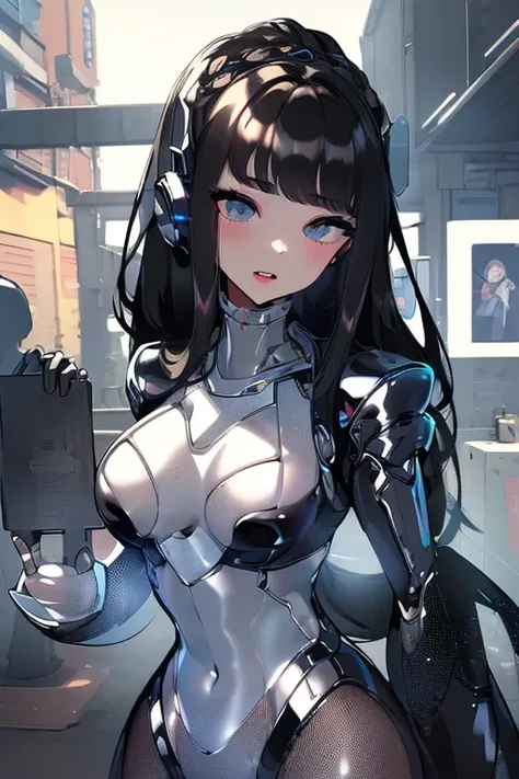 (masterpiece),(Highest quality),(Super detailed),(Best illustrations),(Best Shadow),(Absurd),(Detailed Background),(so beautiful), 16K, 8K, 4K,(Best Shadow),empty eyes,robotization,woman ,big bust,Robot Joint ,Metal skin,Black Suit,long hair,a black suit t...