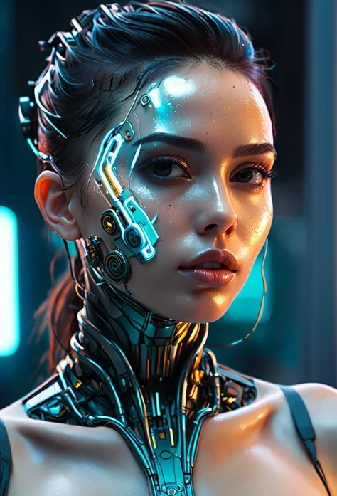 detailed portrait cyberpunk (sks person), futuristic neon reflective wear, sci-fi, robot parts, ismail inceoglu dragan bibin han...