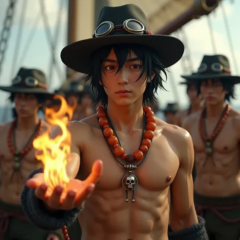 High resolution、Delicate depiction、8k、Realistic、(((Realistic)))、Really、Realistic depiction、photograph、Cinematic、Young people、26 talents、Muscular、Toned body、Upper body naked、Black Hair Semi-Long、(((Ten-gallon hat and goggles)))、(((The chin strap is tied tog...