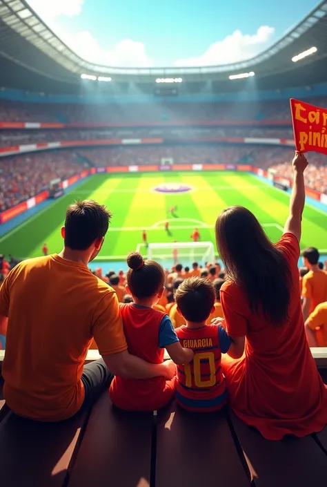 Juan Pablo and his family watching the football match at the stadium 