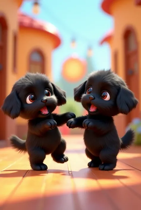 Animated dancing 2 black shih tzu puppies video 3D Pixar style
