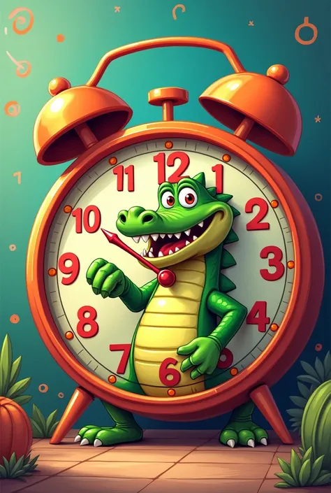 cartoon big clock with a crocodile inside 