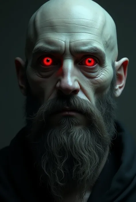 Pale man&#39;s face with beard and red eyes 