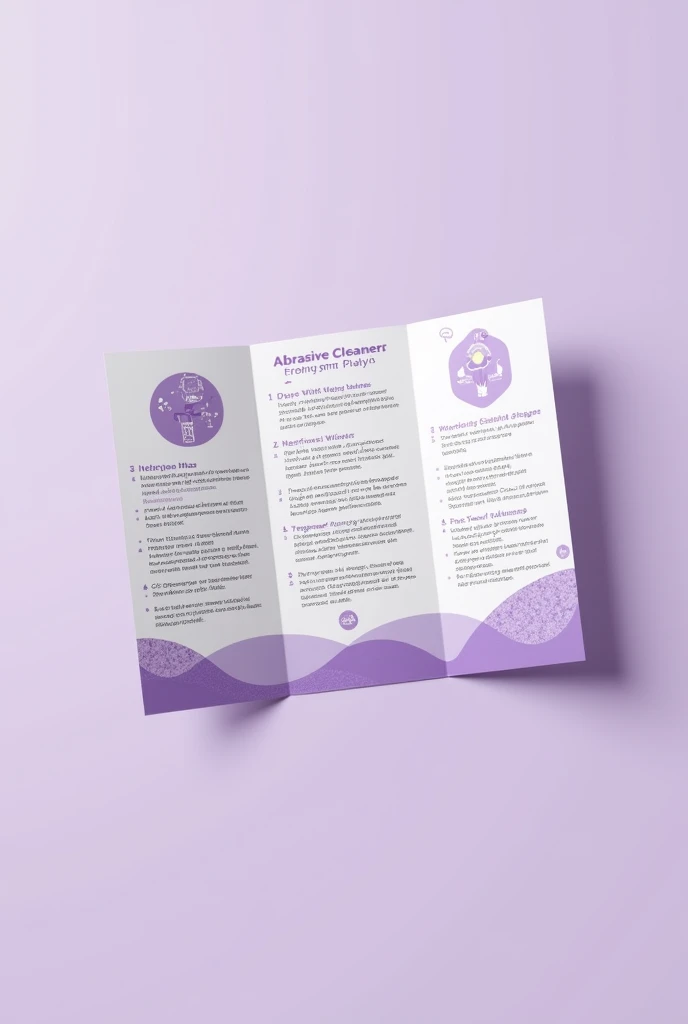 Make a creative, lavender colored trifold brochure that contains facts and instruction about abrasive cleaner