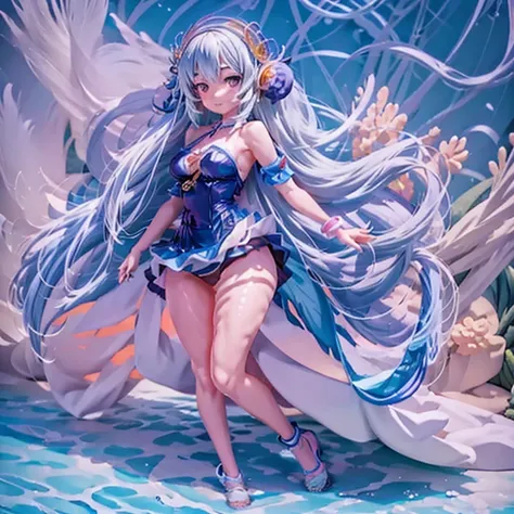 anime girl standing on a coral reef with fish and a bird, wallpaper anime blue water, trending on artstation pixiv, beautiful anime artwork, anime fantasy illustration, anime fantasy artwork, detailed anime art, beautiful anime art, magical ocean, official...