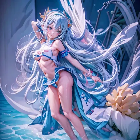 anime girl standing on a coral reef with fish and a bird, wallpaper anime blue water, trending on artstation pixiv, beautiful anime artwork, anime fantasy illustration, anime fantasy artwork, detailed anime art, beautiful anime art, magical ocean, official...