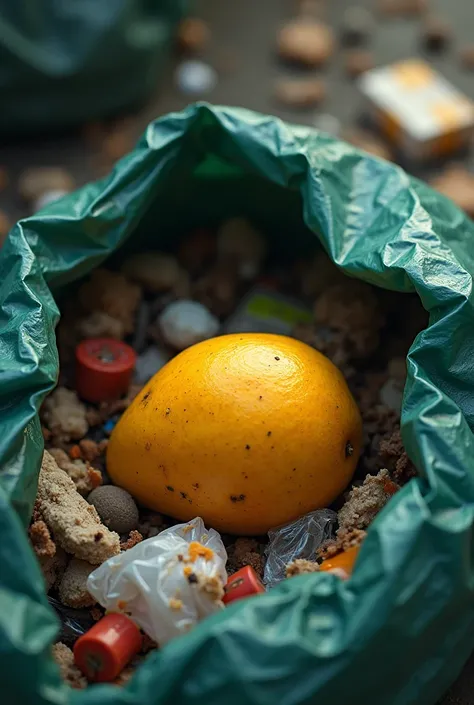 Mango pit in garbage bag 