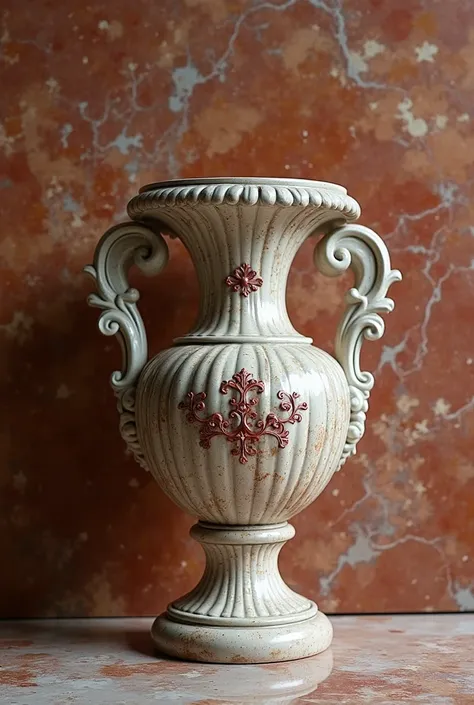 Turned table, Vase-shaped with large handles, Baroque style, with colored marble finish 
