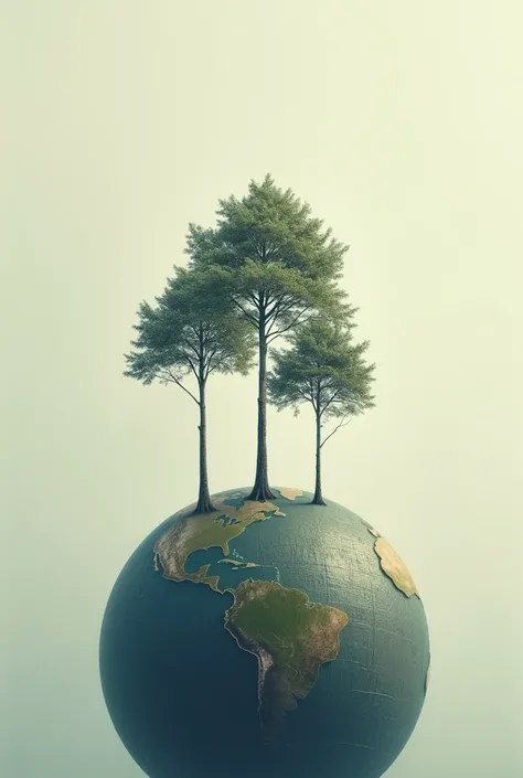 Image of the earth with only three trees emerging from it 