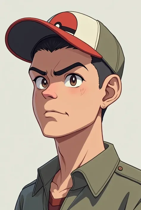 White adult, Scrawny, short military hair, YouTube profile, with pokeball pokemon cap, 2d, Only from the neck up