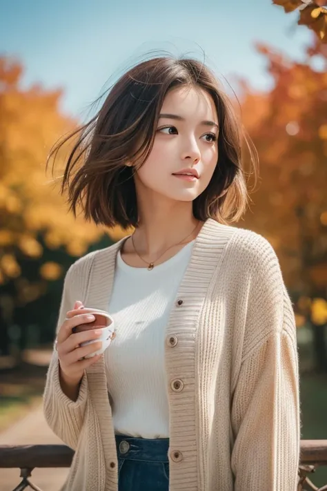 
masterpiece, Highest quality, 8k, 1 girl, Cafe, 40, Mid-chest, Please open your mouth a little,Look up at the sky a little , alone, sad, Clothes that look good in autumn, cute, Adult women, Delicate woman, Pure beauty, RAW Photos, Professional photography...