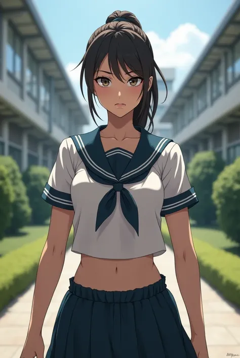 A Japanese high school girl with muscular arms